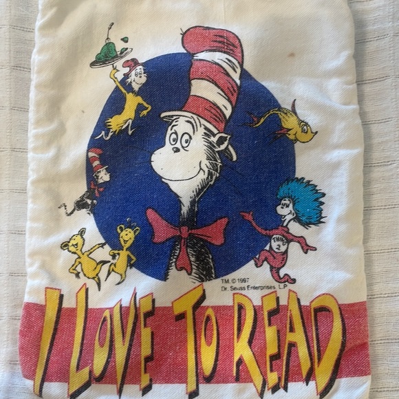 Vintage 90’a Dr. Seuss book bag cat in the hat I love to read canvas tote - Picture 2 of 4